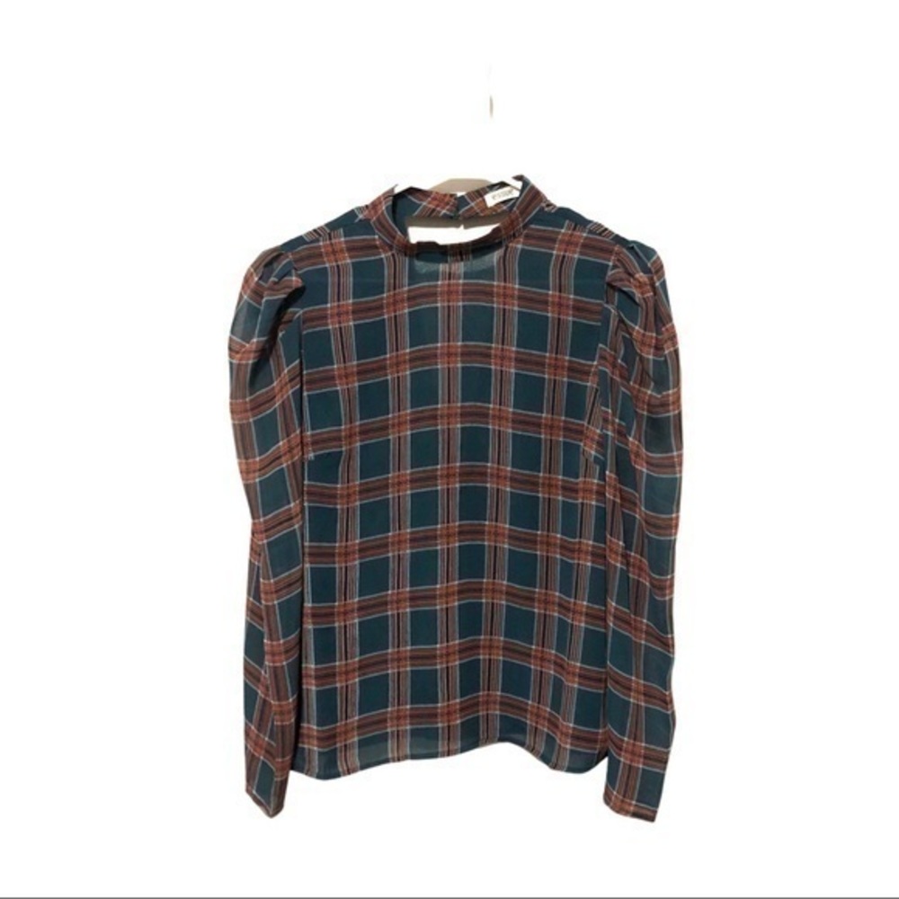 NWT Essue Green and Orange Plaid Top